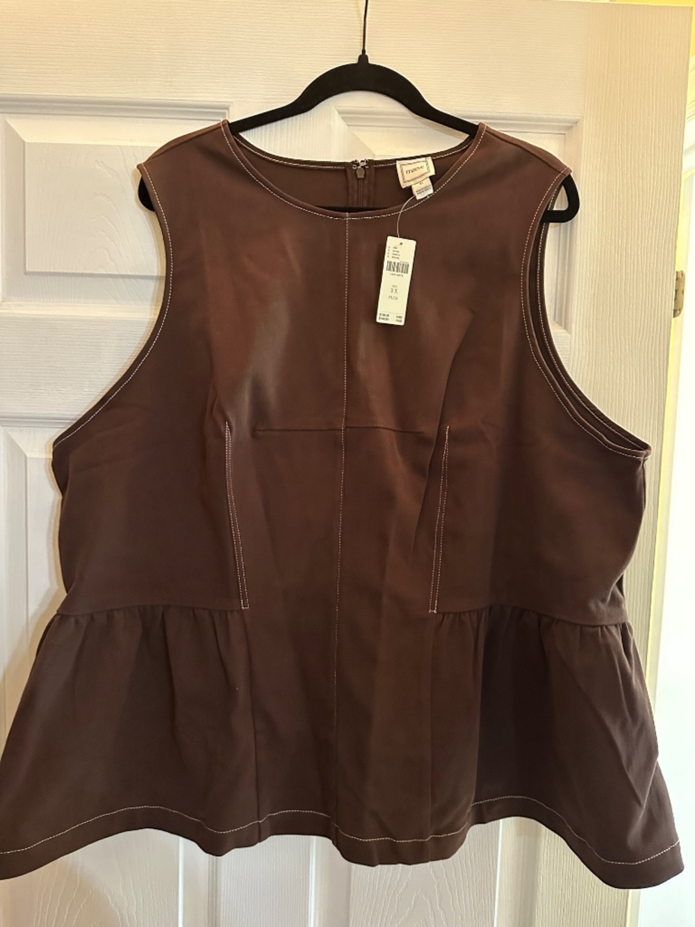 NWT Anthropologie Maeve Crew-Neck Peplum Tank Top Brown 3X Plus Sleeveless Cotto